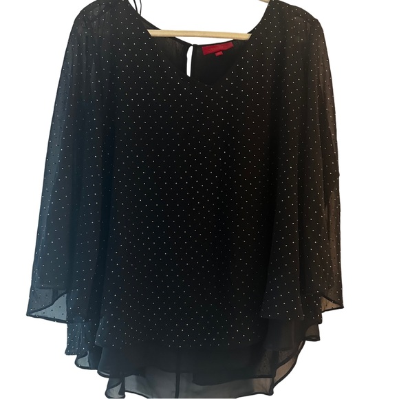 Jennifer Lopez Tops - Jennifer Lopez Black Sheer Blouse XL – Studded Polka Dot Flow Top